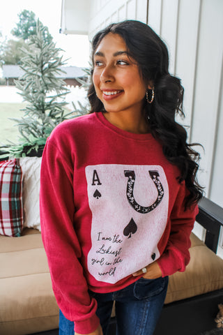 Luckiest Girl In The World Graphic Sweatshirt • Heather Red