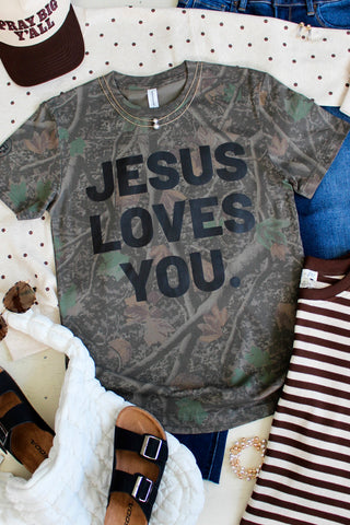 Jesus Loves You Graphic Tee • Olive Camo