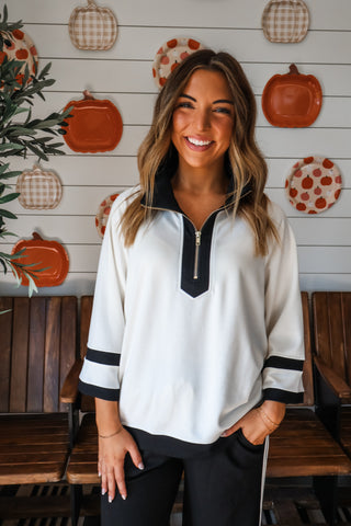 Style Society Half Zip • Ivory/Black