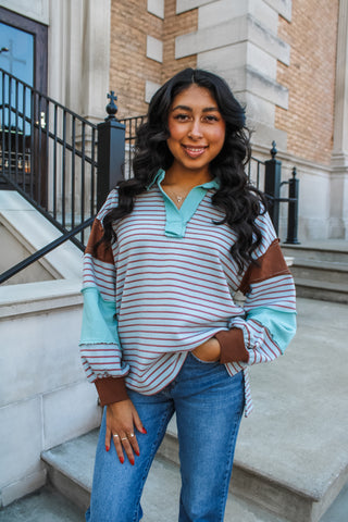 Ember Striped Pullover • Mint/Cocoa