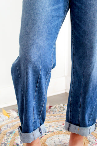 Audrey Darted Barrel Jean • Dark Wash