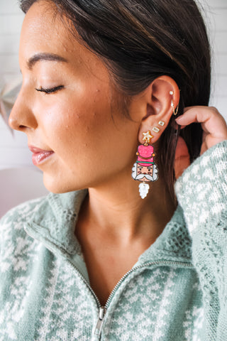 A Nutcracker Christmas Earrings • Pink