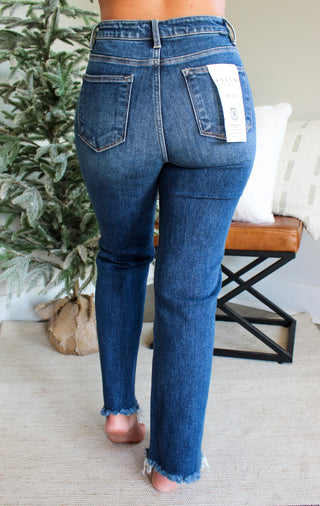 Callie Frayed Hem Straight | Tummy Control • Dark Wash