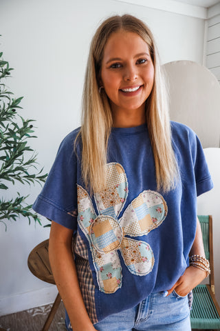 Patchwork & Plaid Mineral Top • Blue