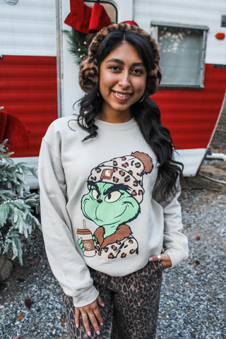 Grinchy But Caffeinated Graphic Sweatshirt • Sand