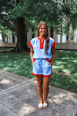 Split Second Short Set • Light Blue/Red