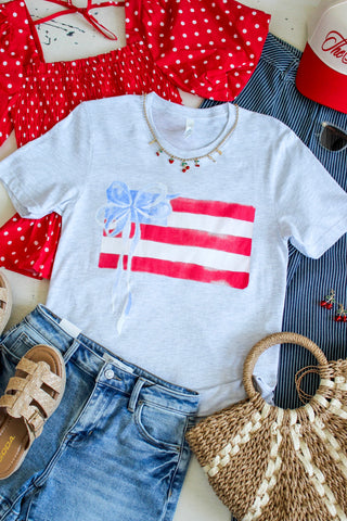 Red, White & Bows Graphic Tee • Ash Grey