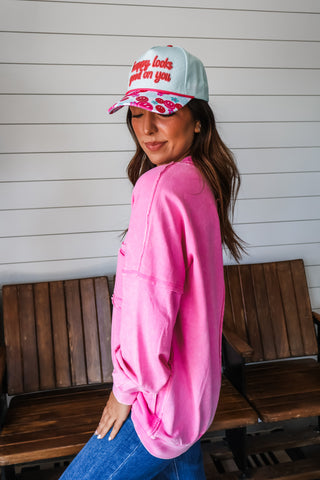 Double The Fun Pocket Pullover • Pink