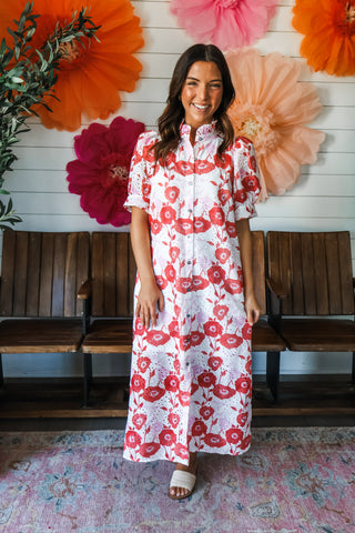 Bud & Bloom Eyelet Midi • Red
