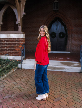 Sought-After Scallop Hem Top • Red
