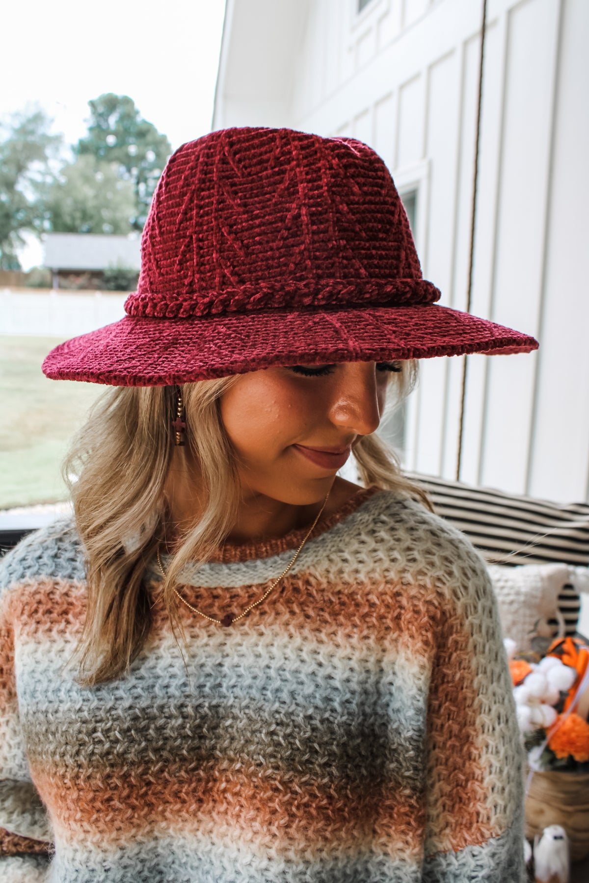 Cider Season Chenille Fedora • Wine