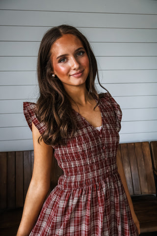 Plaid Perfection Ruffle Midi • Wine