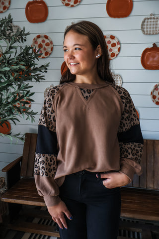 Waffle & Wild Leopard Pullover • Mocha