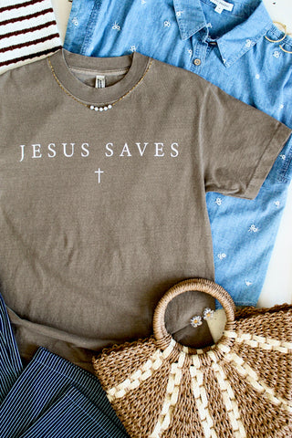 Jesus Saves Graphic Tee • Taupe