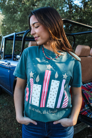 All Is Calm All Is Bright Graphic Tee • Evergreen