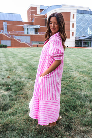 Pretty Please Striped Midi • Pink