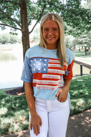 Summer Sale 19 • Fringed Flag Colorblock Top - FINAL SALE
