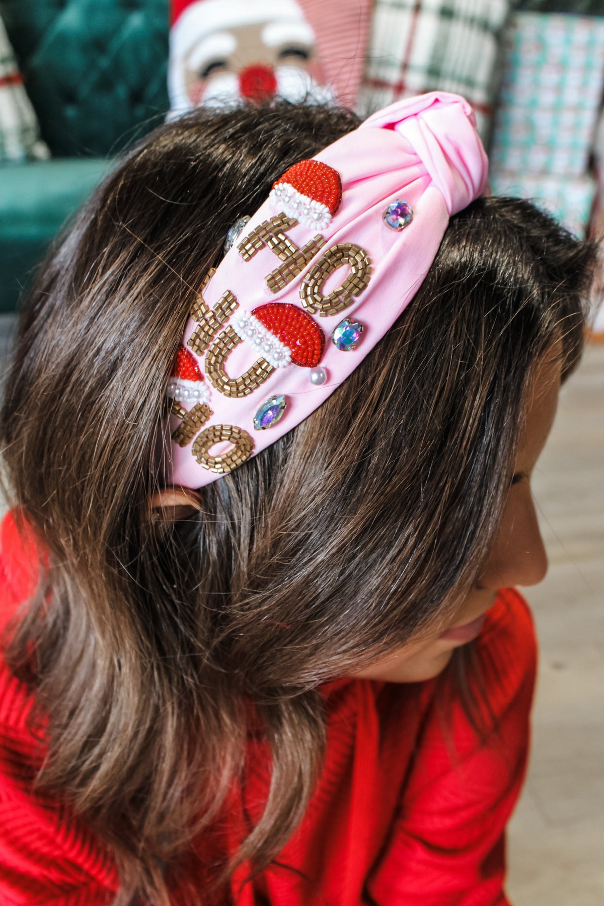 Ho Ho Ho Beaded Headband • Pink