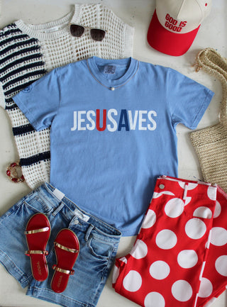 Jesus Saves Graphic Tee • Powder Blue