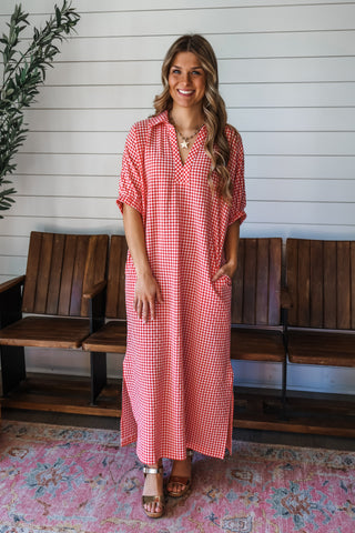 Gingham & Grace Maxi • Tomato