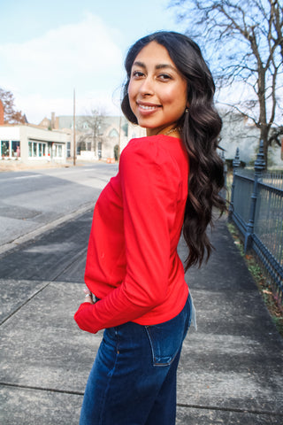 Scallop V-Neck Staple • Red