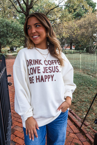 Drink Coffee Mock Neck Sweatshirt • Ivory