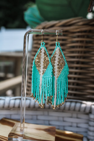 Fringed & Flirty Beaded Earrings • Turquoise