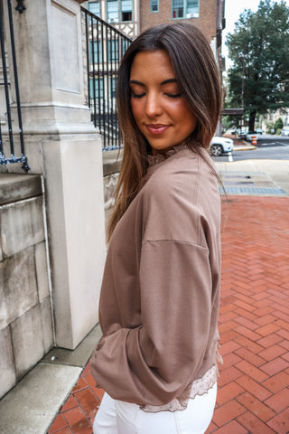 Effortless Charm Ruffle Trim Pullover • Mocha