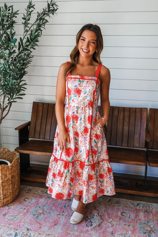 Burst Of Blooms Midi • Red Floral