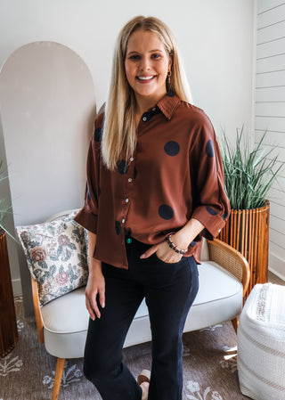 Day To Night Dotted Satin Shirt • Chocolate