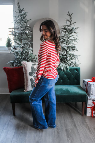 Ruffled Up Henley Top • Red Stripe