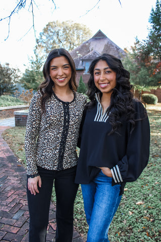 Leopard & Lace Button Top • Multi