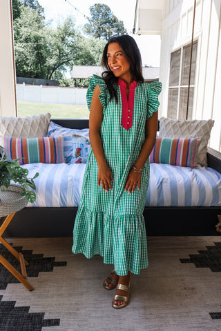 Garden Picnic Gingham Midi • Green