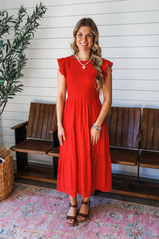 Beautiful Bliss Ruffle Midi • Red
