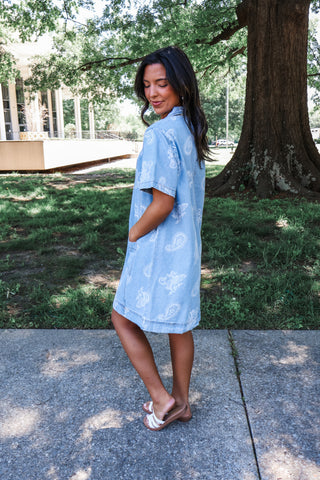 Paisley Print Denim Tunic • Light Wash