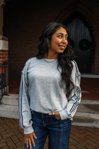 All Aboard Striped Pullover • Heather Grey