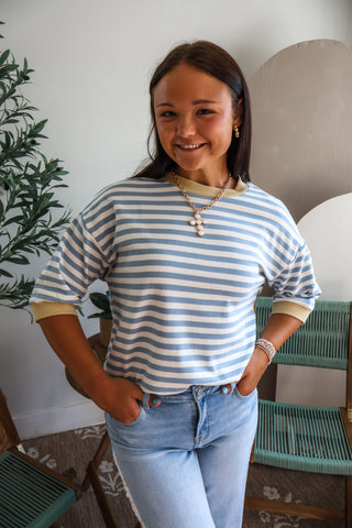 Weekender Stripes Ringer Top • Blue