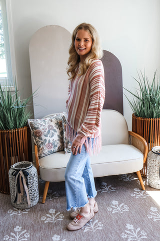 Fall Frenzy 22 • Striped Fringe Hem Sweater - FINAL SALE