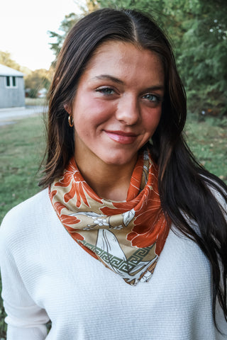 Rustic Florals Silk Scarf • Camel