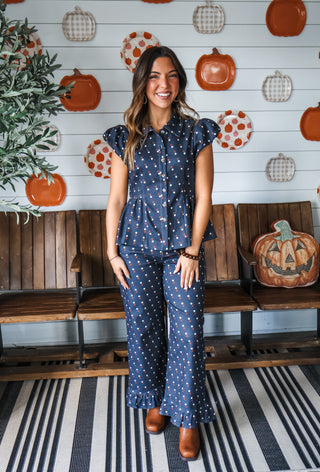 The Piper Dot Denim Pants • Navy