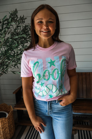 Book Worm Graphic Tee • Pink