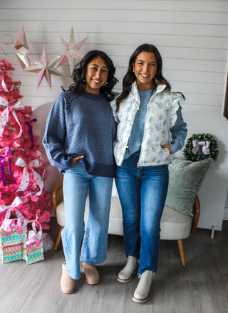 Floral Fancy Ruffle Vest • Ivory/Blue