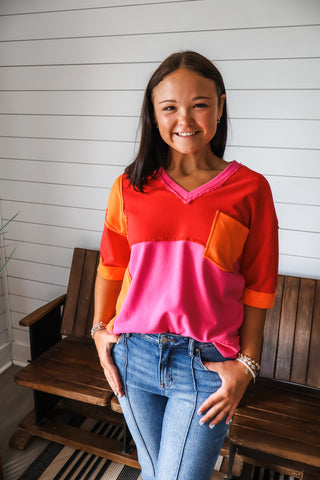 Perfectly Playful Colorblock Top • Red Mix