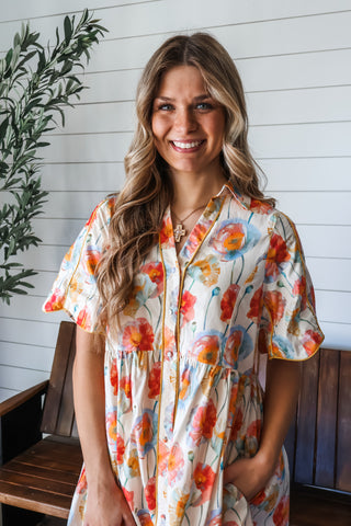 Poppy Fields Pocket Dress • Cream Floral