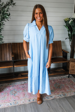 Sunny Steps Gingham Dress • Blue