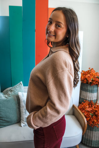 Preppy Feels Polo Sweater • Camel - FINAL SALE