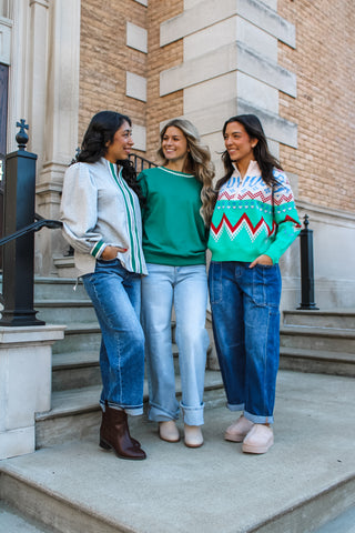 Festive Fits Zip Top • Green Stripe