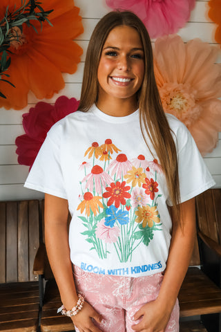 Bloom With Kindness Graphic Top • White