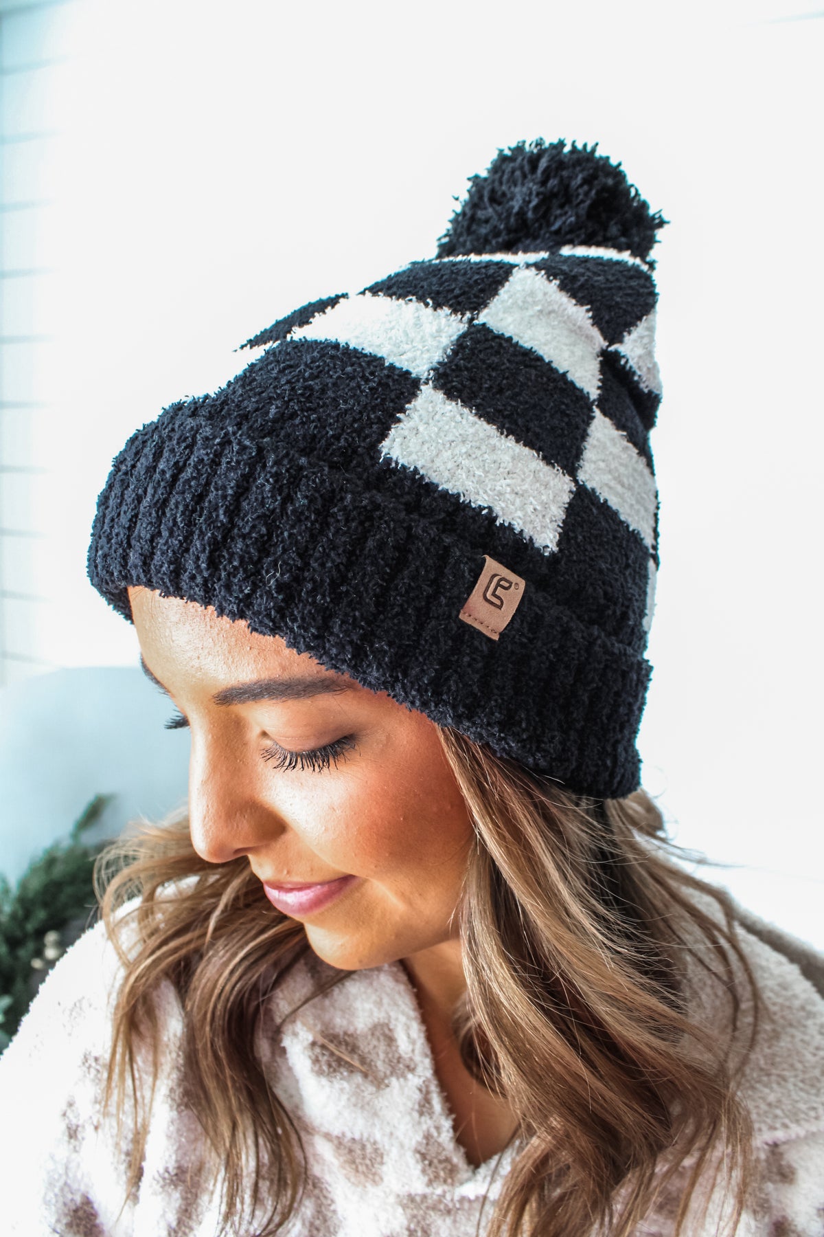 Snuggle Season Checkered Beanie • Black