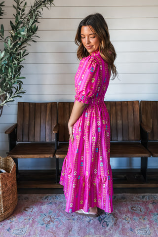 Flower Festival Ruffle Midi • Hot Pink